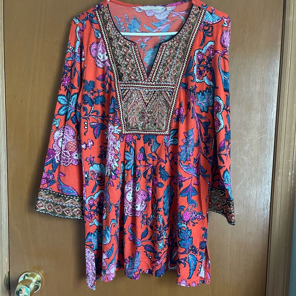 BN Soft Surroundings Samara Tunic Coral Embellished